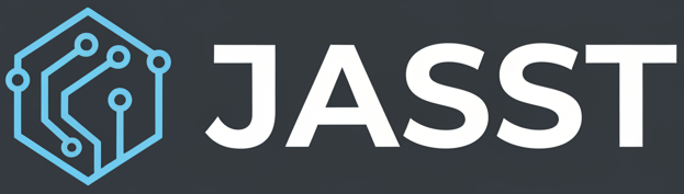 JASST-Logo Curcuit Blau auf Schwarz ohne Rand